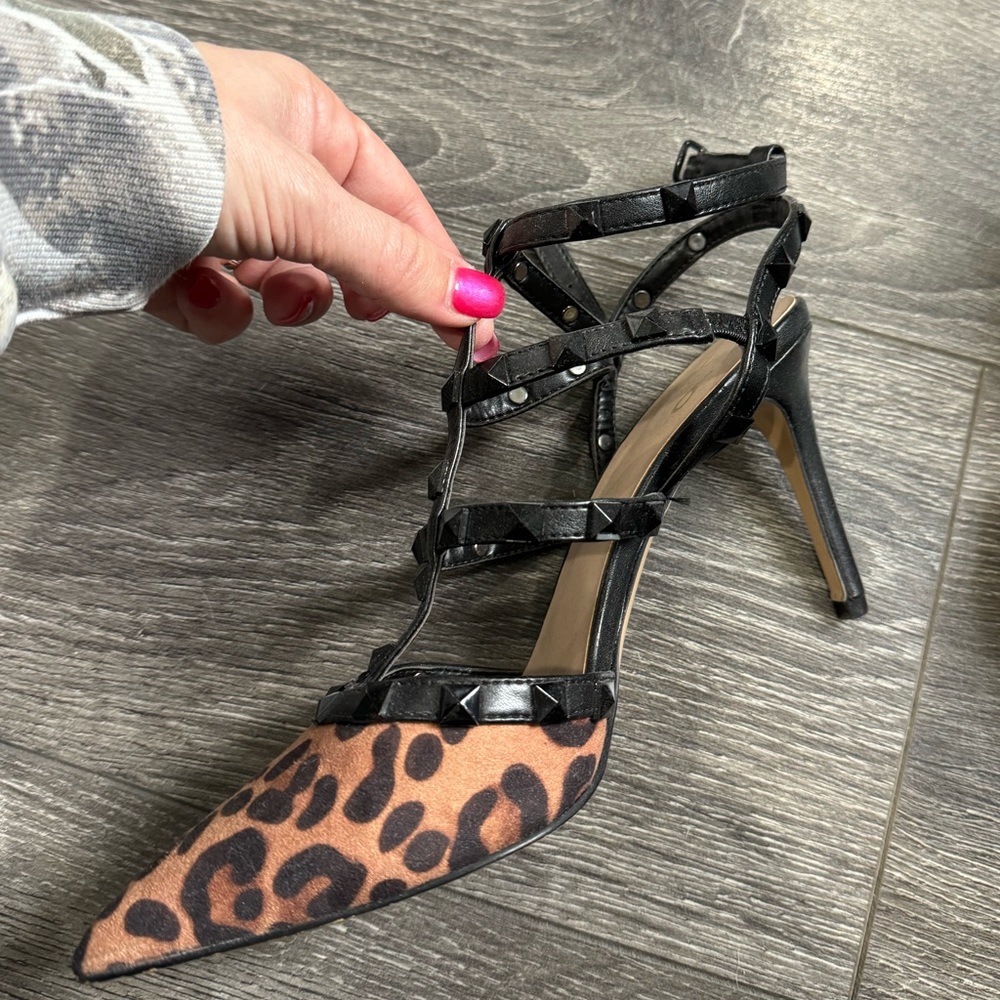 Mix No. 6 Studded Cage Style Black and Leopard Heel